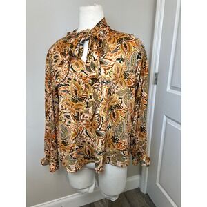 MELLODAY‎ Paisley Print Tie Neck Long Sleeve Blouse Size M